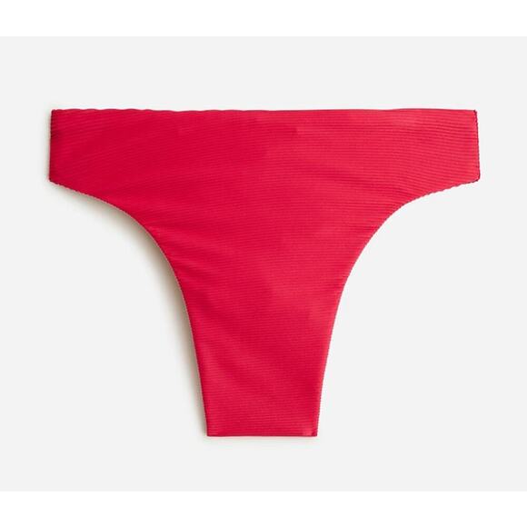 NEW J.‎ Crew Women’s Small Red Ribbed High-Rise Cheeky Bikini Bottom NWT - Picture 1 of 6